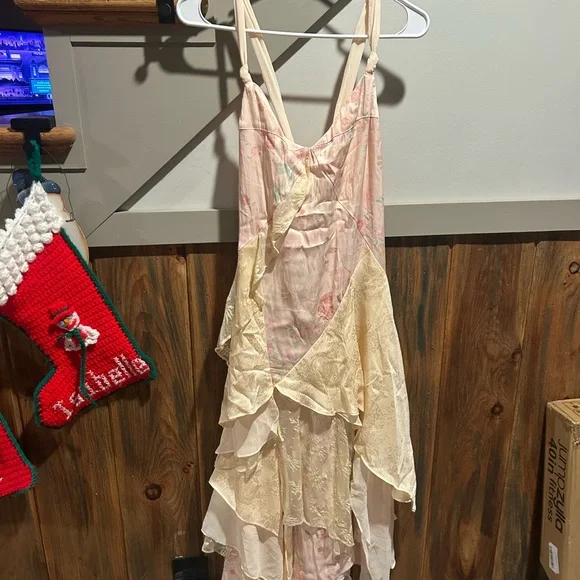 Free People Laughlin Vintage Lace Ruffles Mixed Printed Asymmetrical Dress - Picture 6 of 14